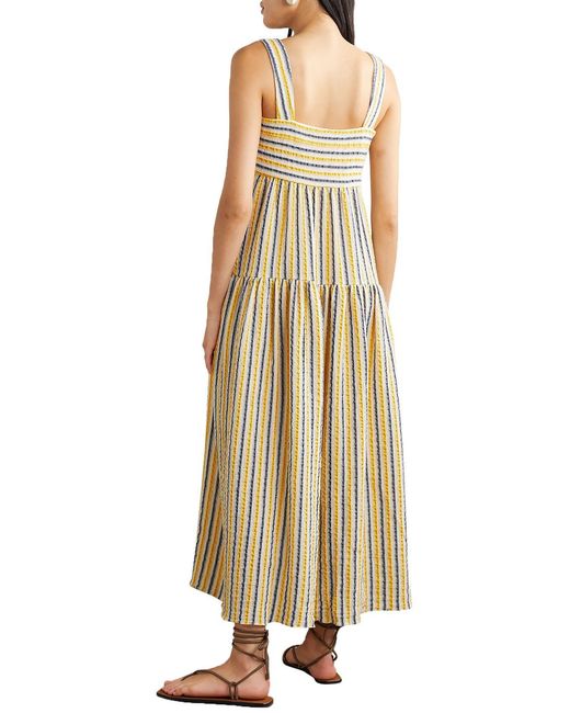 Three Graces London Yellow Cosette gestuftes maxikleid aus gaze aus einer baumwoll-leinenmischung mit streifen