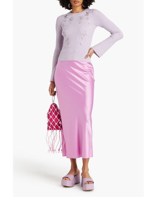 Maje Pink Embroidered Ribbed-knit Sweater
