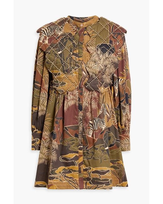 FARM Rio Bead-Embellished Printed Cotton-Poplin Mini Dress in Brown | Lyst FARM Rio Bead-Embellished Printed Cotton-Poplin Mini Dress in Brown | Lyst