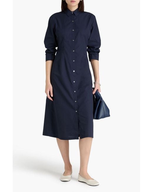 Theory Blue Poplin Midi Shirt Dress