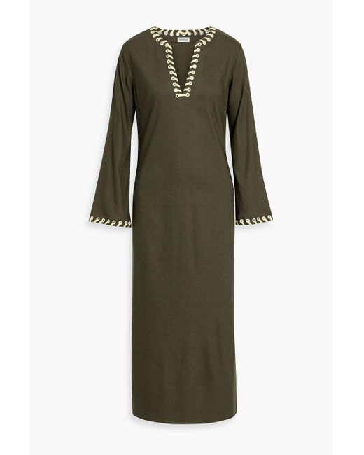 Jonathan Simkhai Green Dalta Embellished Linen-Blend Midi Dress