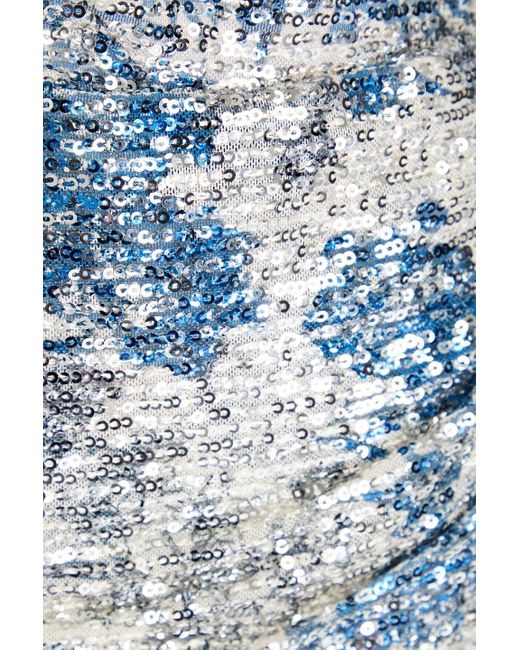 Maje Blue Gerafftes minikleid aus tüll mit floralem print, cut-outs und pailletten
