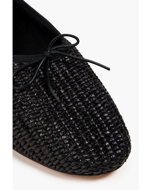 Mansur Gavriel Black Bow-detailed Raffia Ballet Flats