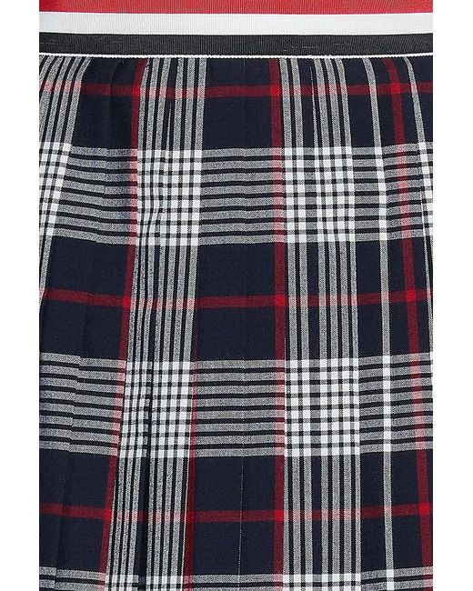 Thom Browne Blue Pleated Checked Wool Midi Skirt