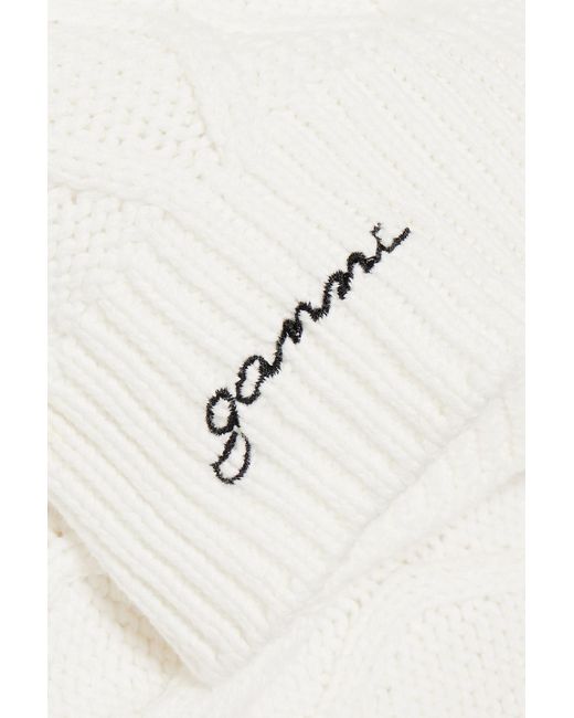 Ganni White Zopfstrickpullover aus baumwolle mit bindedetail hinten
