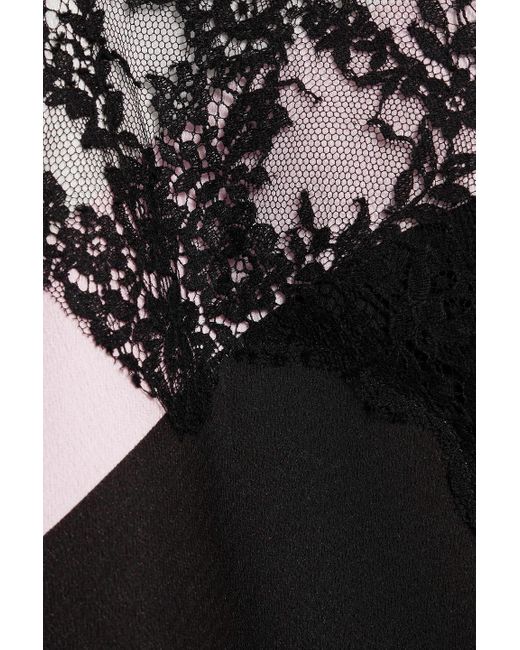 Valentino Garavani Black Bow-embellished Lace-paneled Satin-crepe Mini Dress