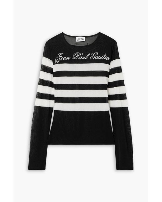 Jean Paul Gaultier Black Marinière Embroidered Striped Mesh Top