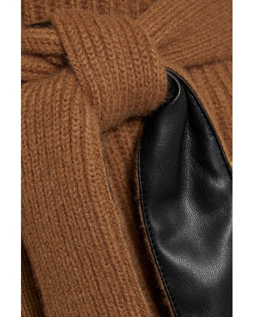 Vince Brown Belted Ribbed Wool And Cashmere-Blend Cardigan