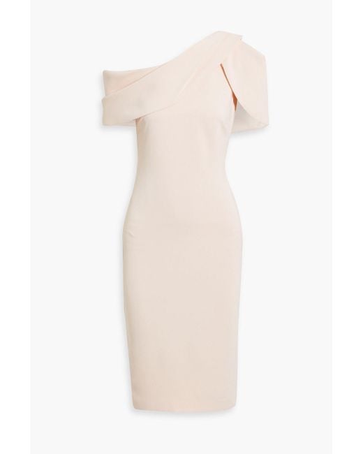 Badgley Mischka White One-Shoulder Draped Crepe Dress