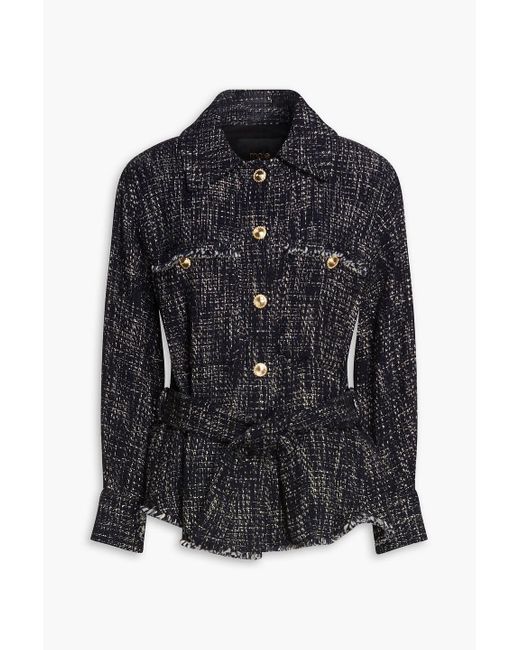 Maje Belted Cotton-blend Bouclé-tweed Jacket in Black | Lyst Canada