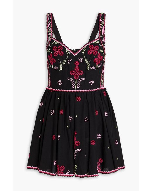 Charo Ruiz Black Zinca Embroidered Cotton-Blend Mini Dress