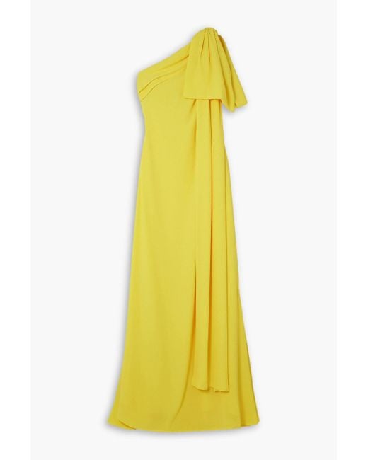 BERNADETTE Yellow Gala One-shoulder Bow-embellished Georgette Gown