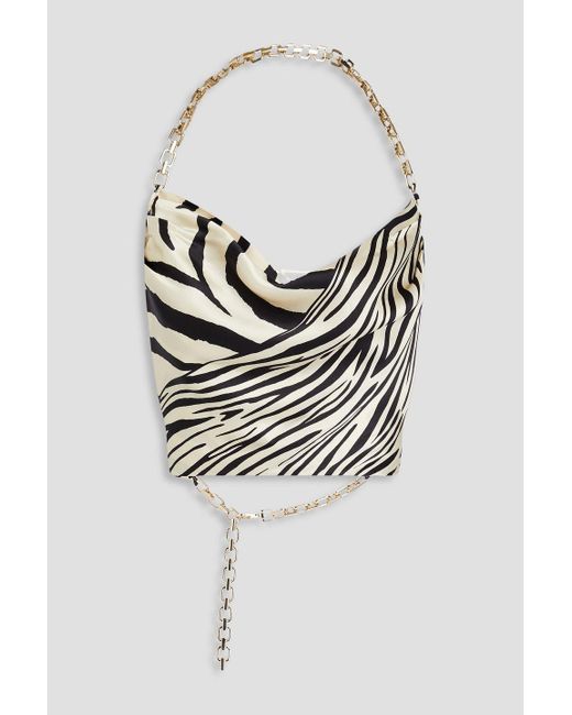 Nicholas Gray Zariyah Cropped Zebra-print Silk-satin Halterneck Top