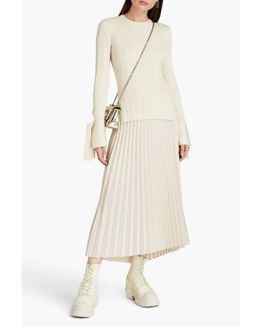 3.1 Phillip Lim White Tie-Detailed Ribbed Wool-Blend Sweater