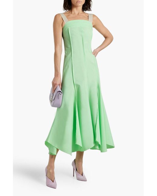 Victoria Beckham Green Canvas-trimmed Cotton-blend Poplin Midi Dress