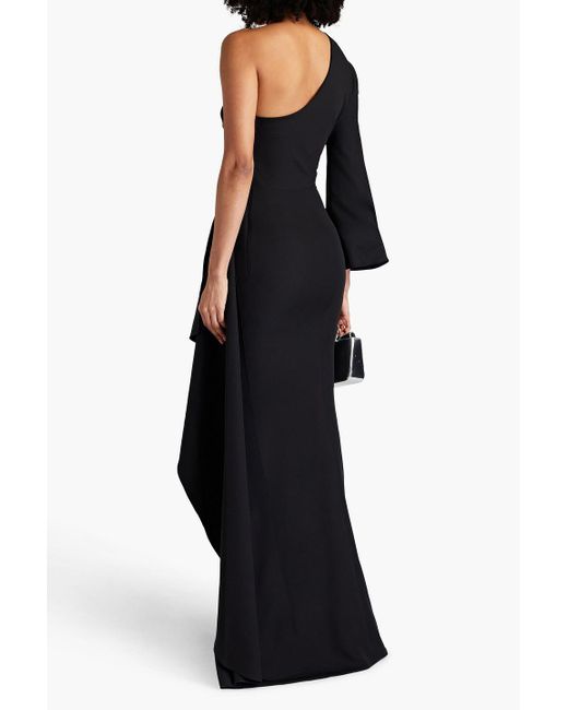Rhea Costa Black Robe aus stretch-jersey mit drapierung und asymmetrischer schulterpartie