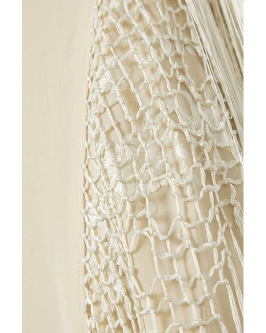 Conner Ives White The Vanguard Fringed Embroidered Silk-Blend Crepe Midi Dress