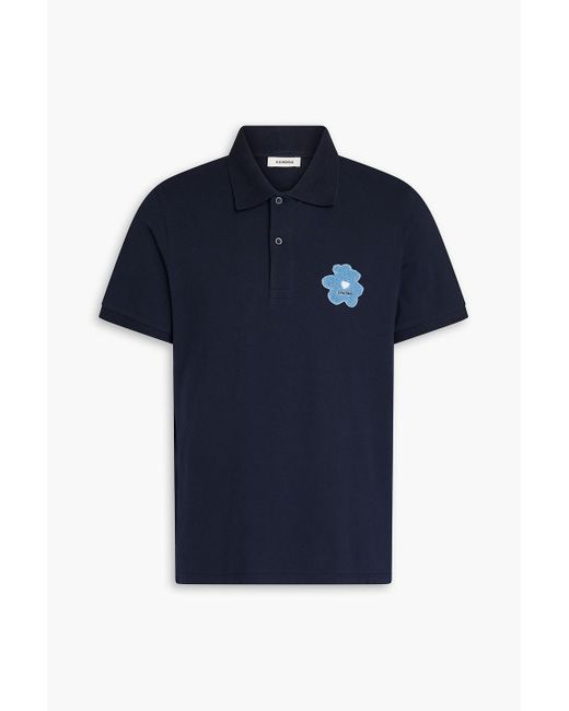 Sandro Blue Appliquéd Cotton-piqué Polo Shirt for men