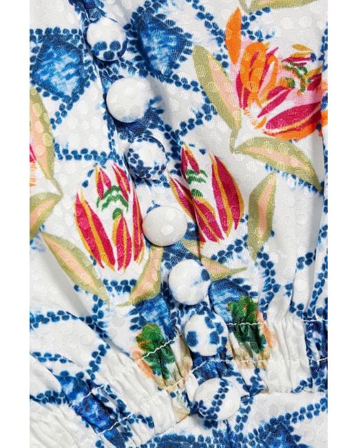 Saloni White Lea Printed Silk-Jacquard Maxi Dress