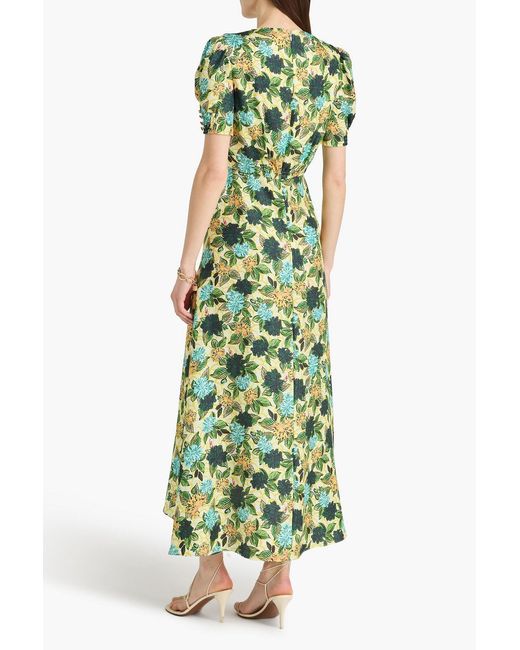 Saloni Green Lea Printed Silk-Satin Jacquard Maxi Dress