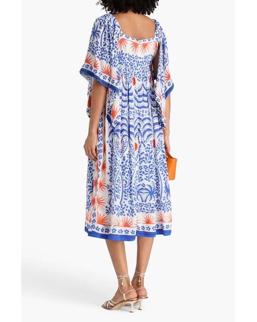 Farm Rio Blue Printed Crepe De Chine Midi Dress