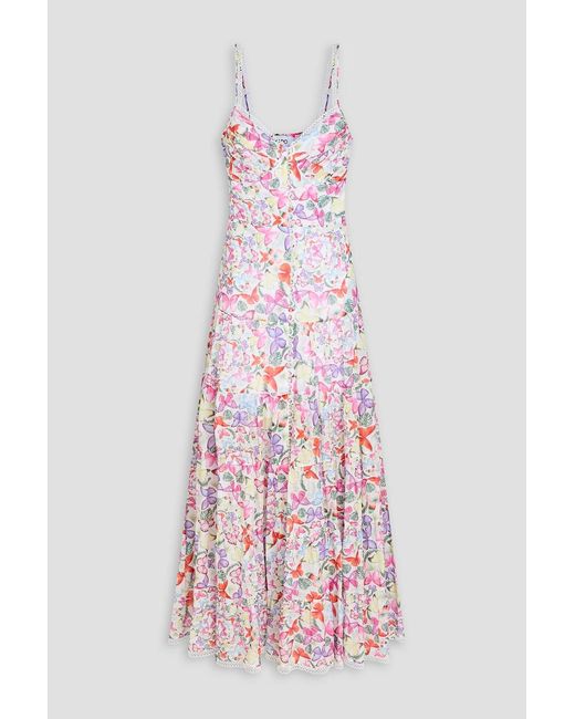 Charo Ruiz Pink Melia Crochet-Trimmed Printed Cotton-Blend Maxi Dress