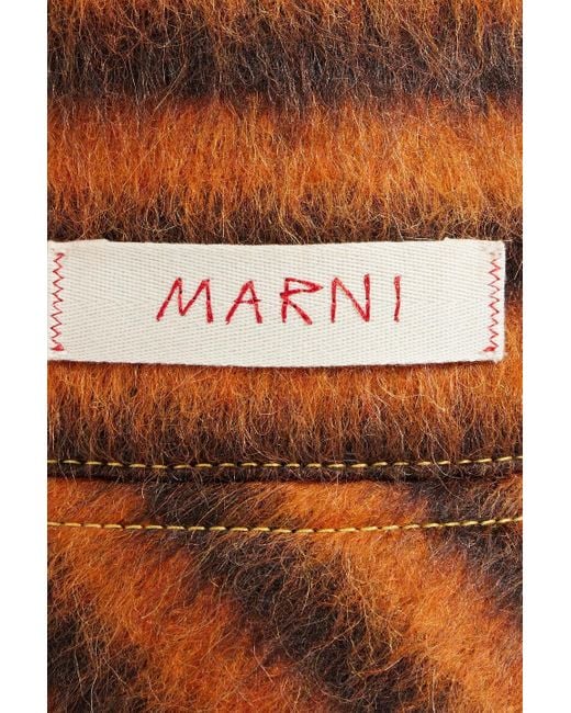 Marni Brown Logo-appliquéd Striped Knitted Bucket Hat