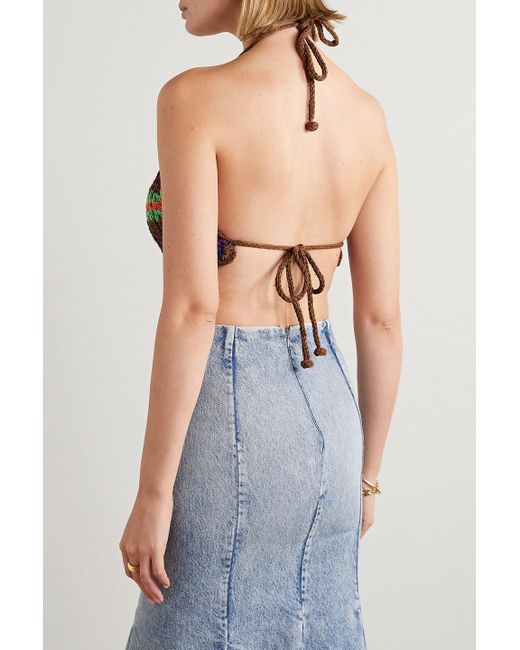 Miguelina Brown Malen verkürztes neckholder-oberteil aus gehäkelter pima-baumwolle