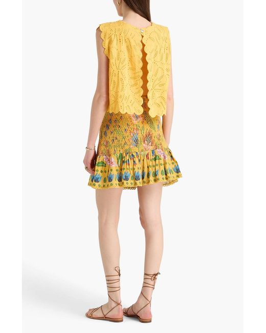Farm Rio Yellow Cropped Broderie Anglaise Cotton Top