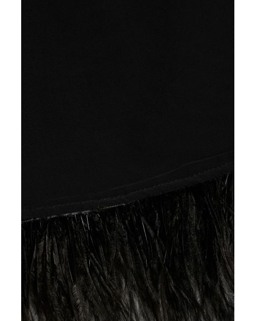HVN Black Mia Feather-trimmed Crepe Mini Dress