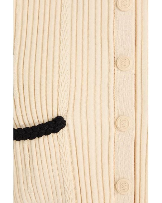 Sandro Natural Cropped Ribbed-knit Cardigan