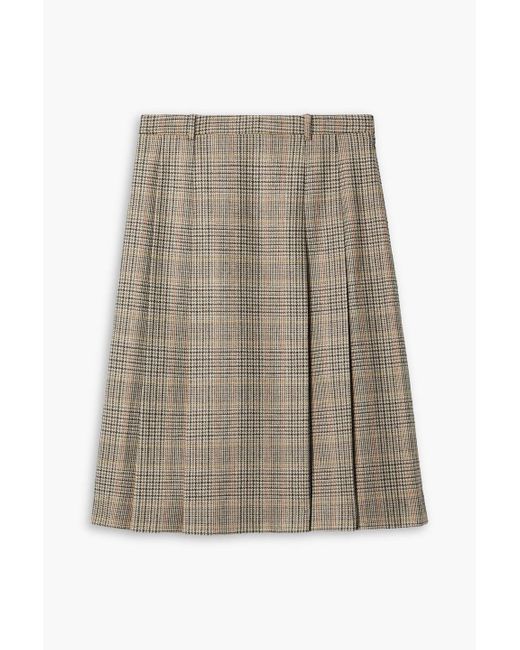 Nili Lotan Natural Pleated Houndstooth Wool-blend Skirt