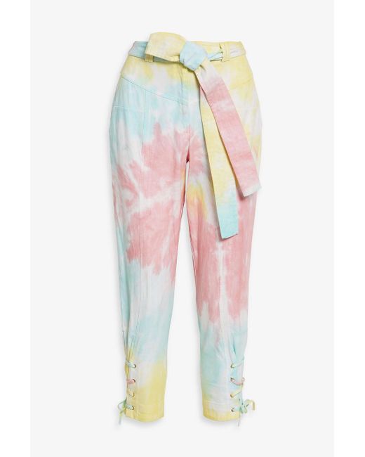 LoveShackFancy Multicolor Tao Lace-up Detailed Tie-dyed High-rise Tapered Jeans