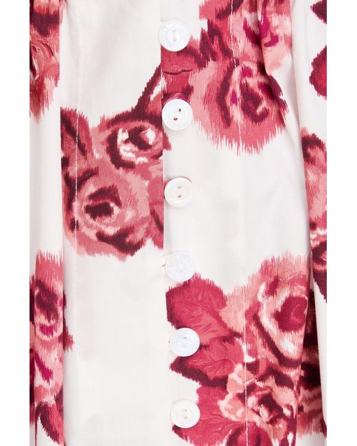 Emilia Wickstead Red Elowen Pleated Floral-print Cotton-poplin Midi Dress