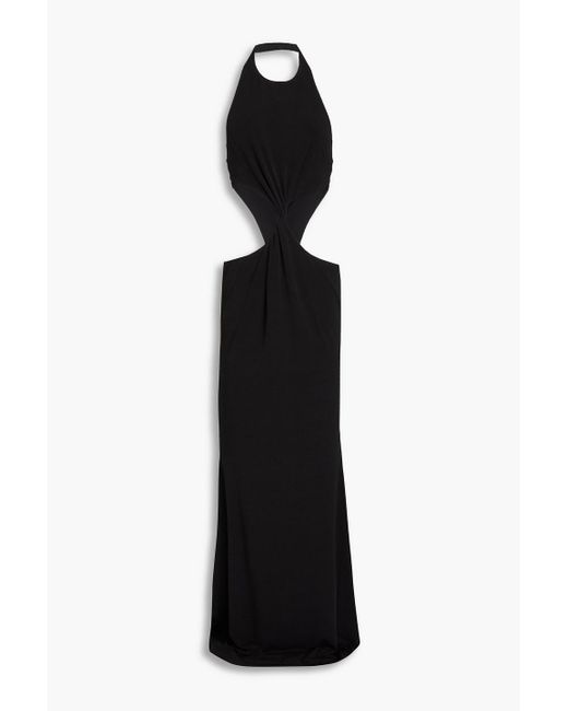 retroféte Black Raven Cutout Jersey Halterneck Maxi Dress