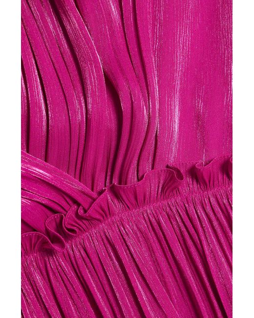 Costarellos Purple Ruffled Satin-jacquard Mini Dress