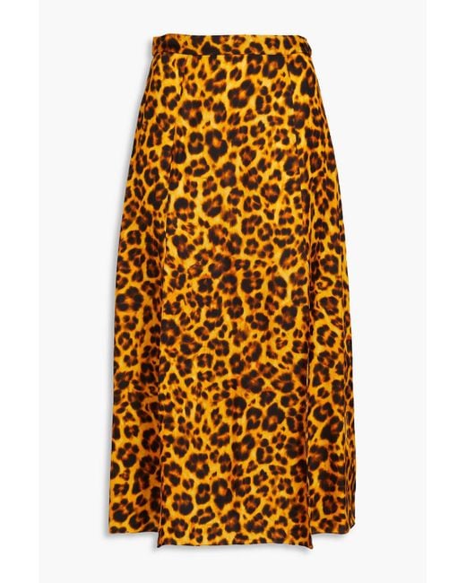 Sandro Natural Leopard-print Satin Midi Skirt