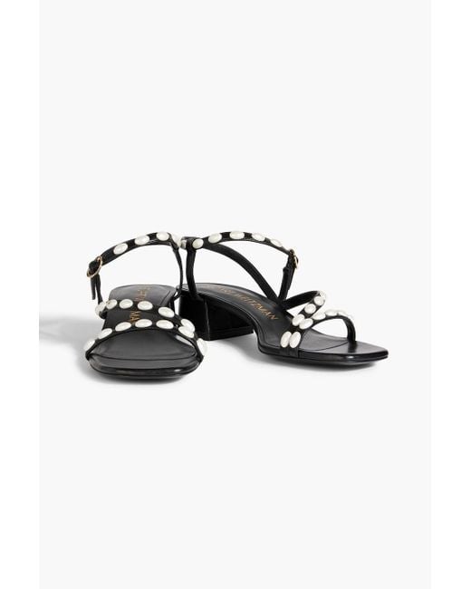 Stuart Weitzman Black Pearlita 35 Faux Pearl-Embellished Leather Sandals