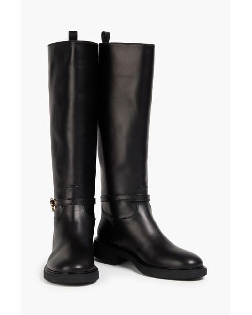 Gianvito Rossi Black Ribbon Cavalier Leather Knee Boots