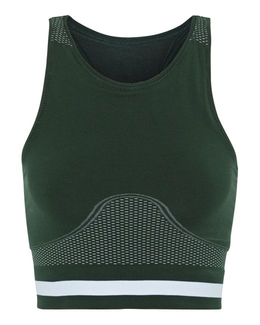 The Upside Green Bianca Cropped Mesh-paneled Stretch Top