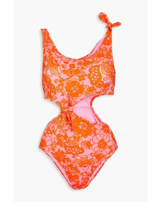 Sandro Orange Auriane Cutout Printed Terry Swimsuit