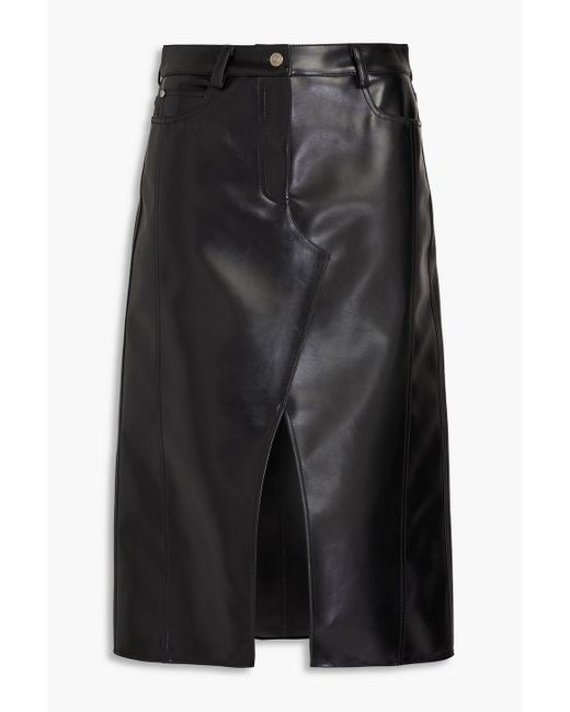MSGM Black Appliquéd Faux Leather Midi Skirt