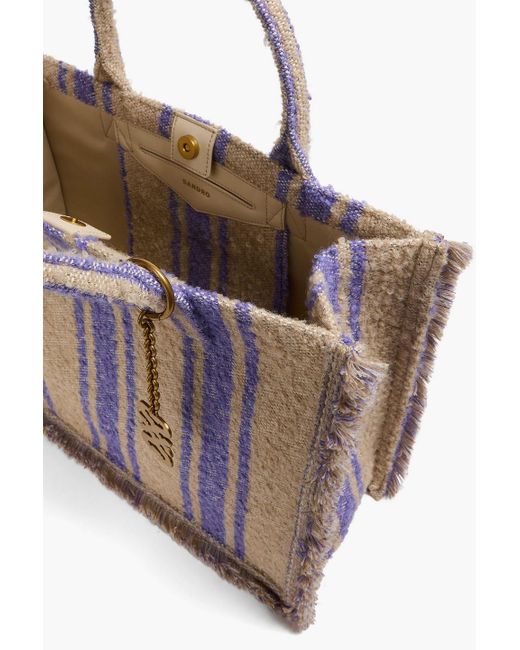 Sandro Purple Gestreifte tote bag aus bouclé-tweed mit fransen