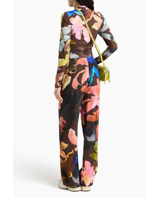 Stine Goya Brown Hose mit weitem bein aus einer TM-lyocellmischung mit floralem print