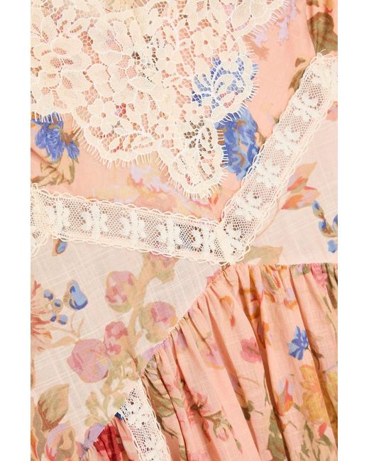 Zimmermann White Lace-trimmed Floral-print Cotton Maxi Dress