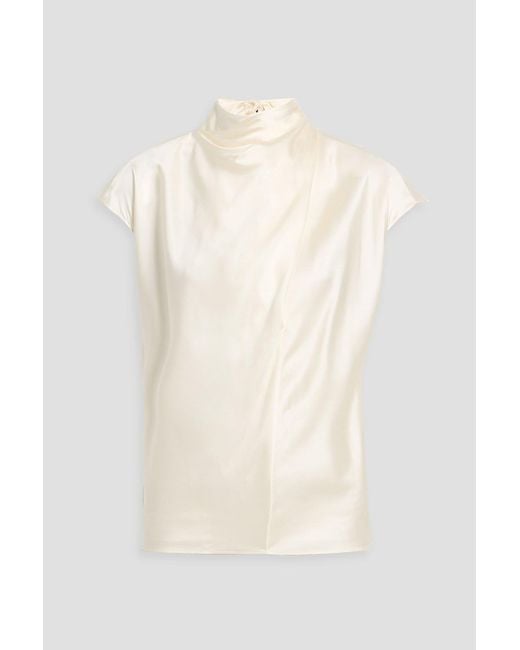Veronica Beard White Leilany Draped Silk-Blend Satin Top