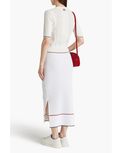 Thom Browne White Striped Cable-knit Midi Skirt