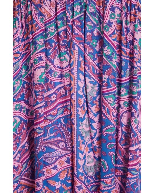 Ba&sh Purple Shirred Printed Voile Maxi Skirt