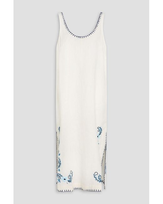 HANNAH White Maria Embroidered Linen Midi Dress