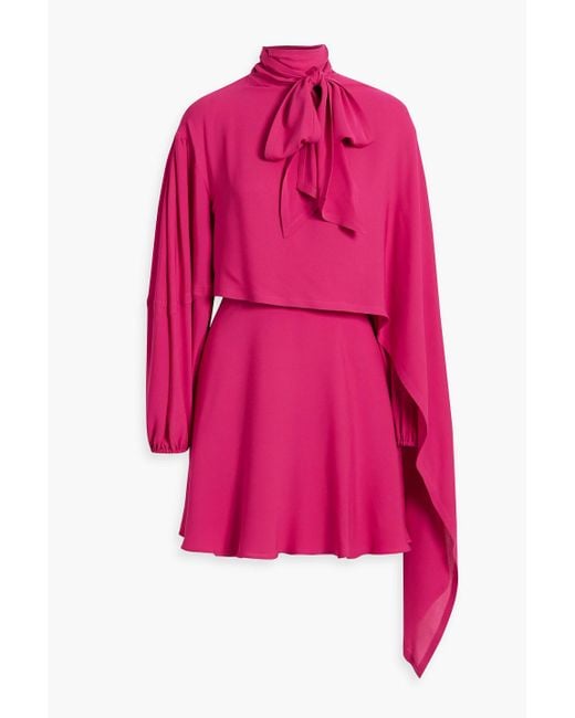Valentino Garavani Pink Pussy-bow Draped Silk-crepe Mini Dress